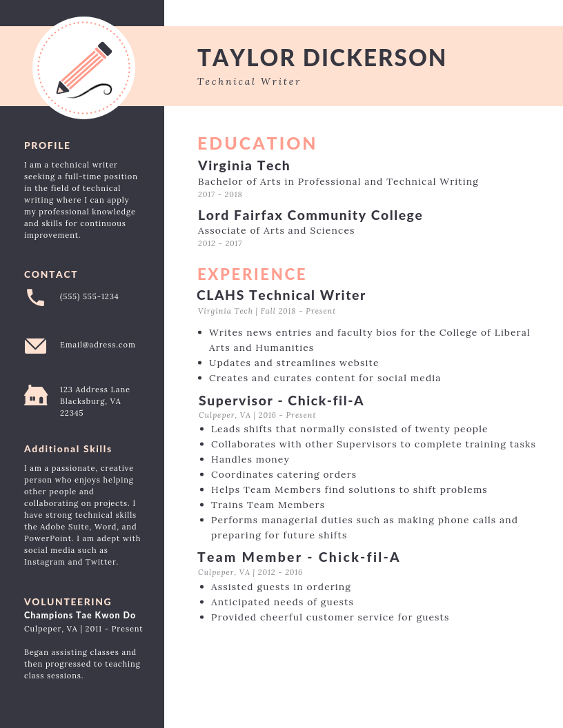 Taylor's colorful design resume